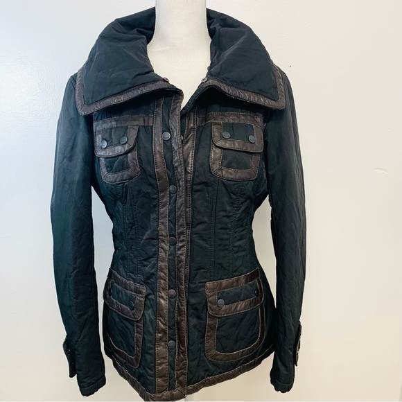 Marc Aurel Jacket Woman Eu‎ 40 US M  Black Faux Leather Trim Snaps Chain Grunge - Picture 1 of 15